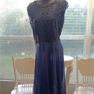 Navy Blue Hi-Low Floral Lace -Stunning Dress